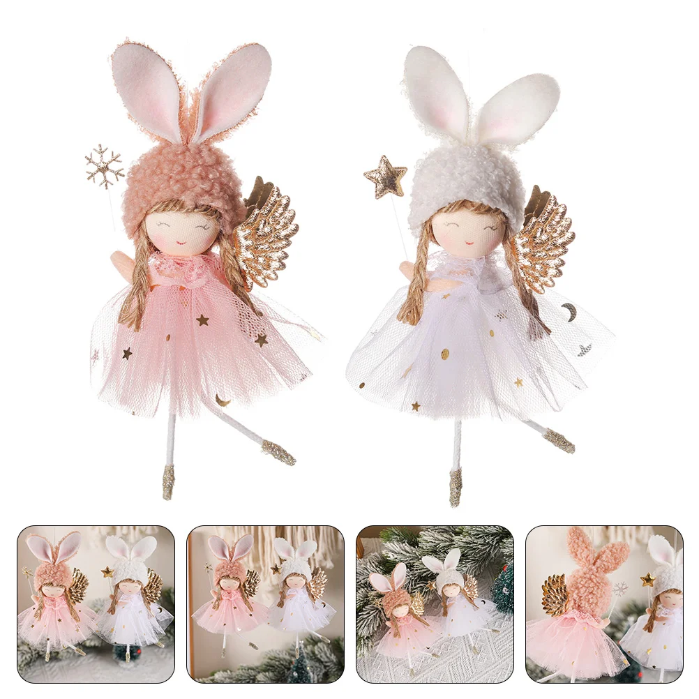 2 Pcs Angel Pendant Christmas Tree Ornaments Outdoor Decor The Car Hanging Chemical Fiber Cloth Dolls Xmas