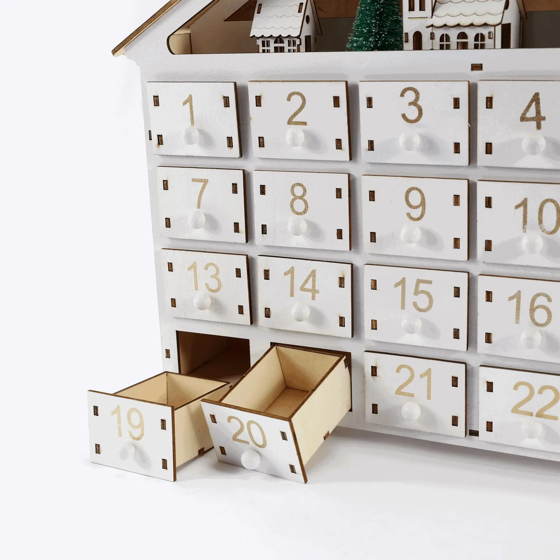 Weißer Countdown-Kalender aus Holz, digitaler Weihnachtskalender, Ornament, Weihnachtsdekoration, Heimhandwerk, Ornamente, 24 Tage