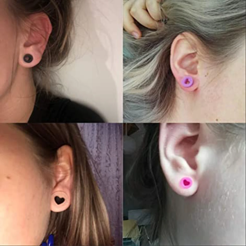 1 Pair Heart Soft Flexible Silicone Ear Plugs Double Flared Expander Flesh Tunnels Body Jewelry 6-20mm Multiple Colors