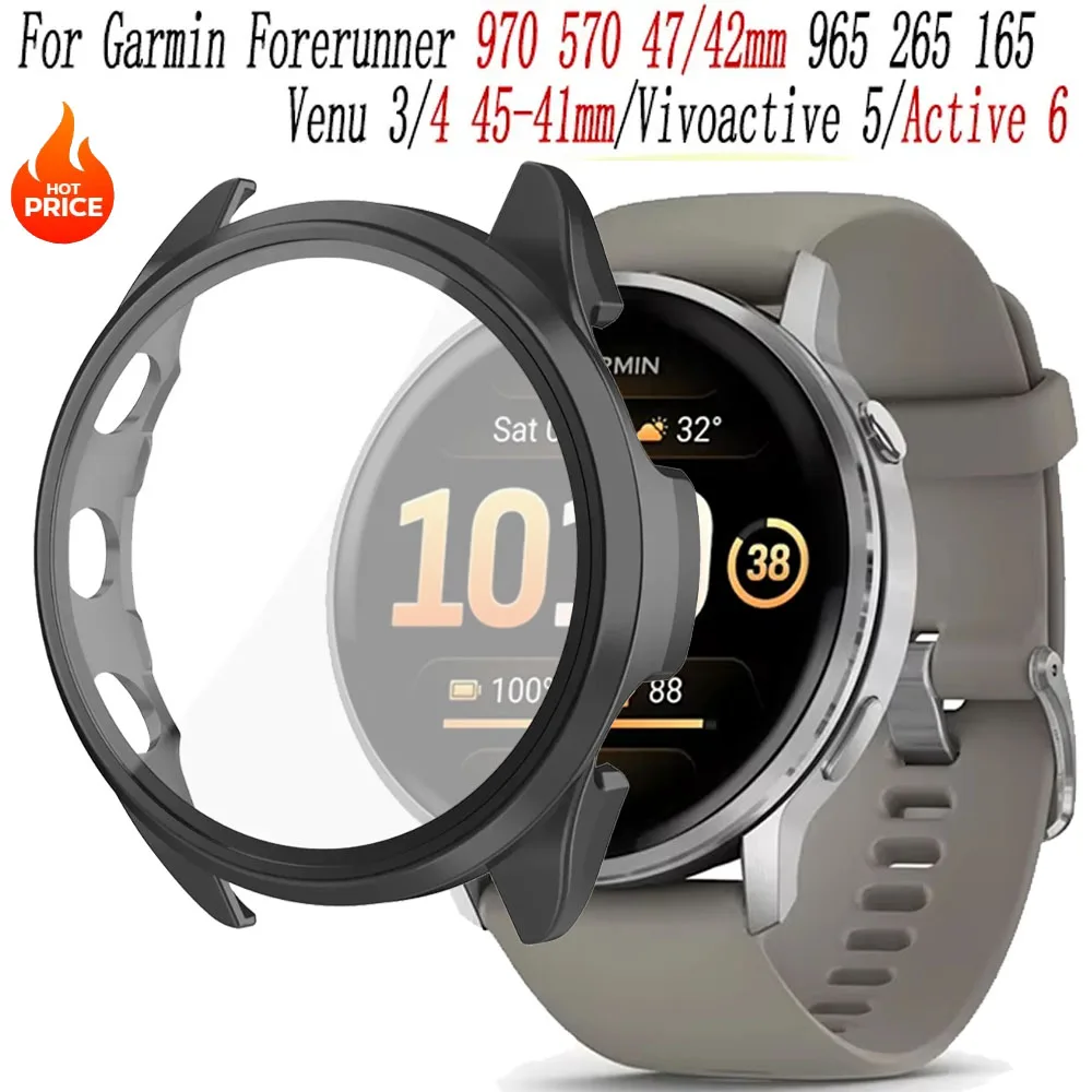 PC Case For Garmin Forerunner 970/570/965/265/165 HD Tempered Glass Protective Shell Garmin Venu 3/4 45mm 41mm/Active 6/5 Cover