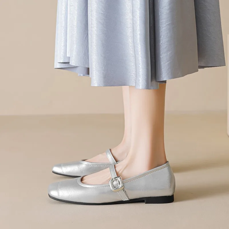 DIMANYU Mary Jane Shoes Women's 2025 New Square Toe Flat Women's Large Size Summer Ballet Shoes Women