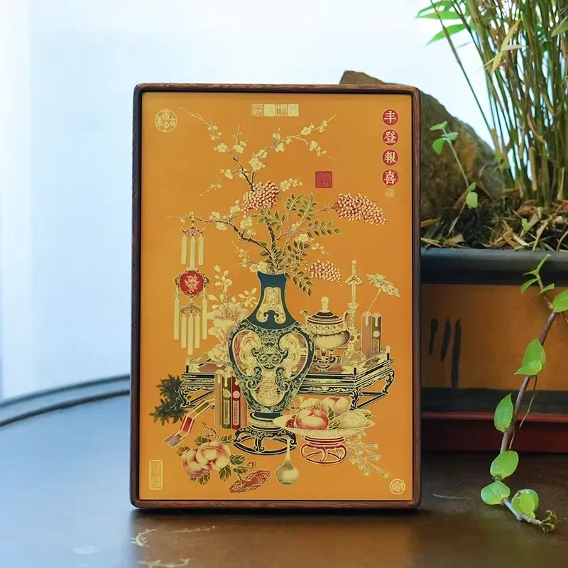 Fengdeng Baoxi Bedroom Entrance Table Brass and Solid Wood Harvest Pattern Ancient Chinese Wealth Craft Home Decoration