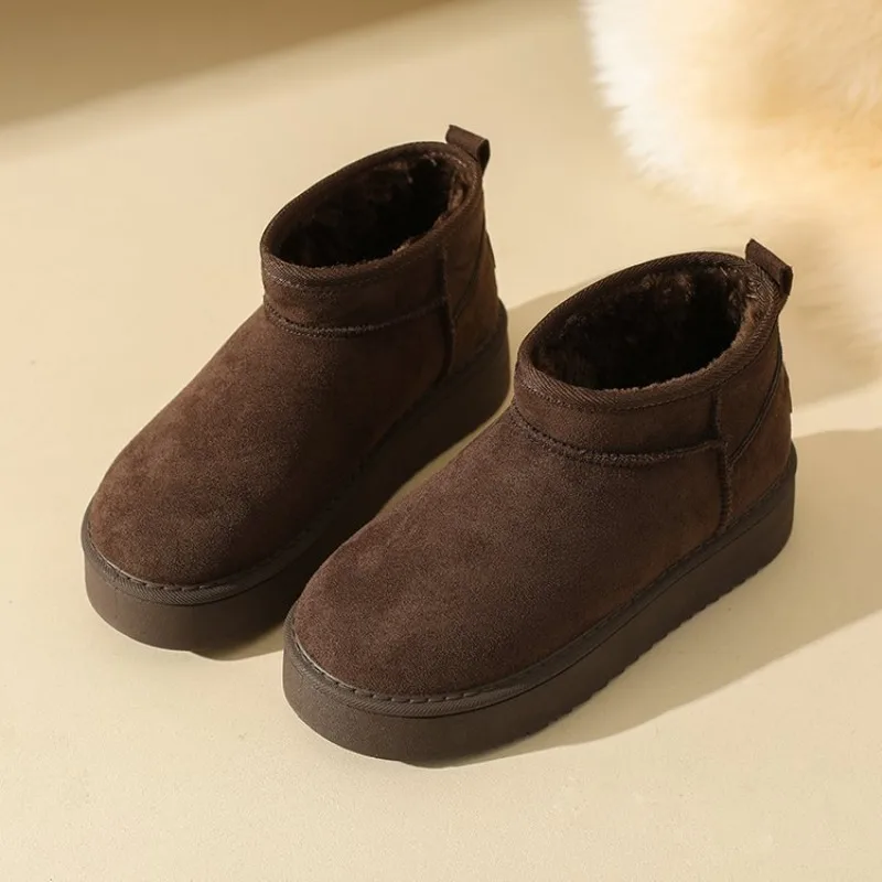 

Зимние женские сапоги 2026 года из натуральной кожи с мехом, на толстой платформе, корейский стиль, укороченные, теплые, для северо-востока