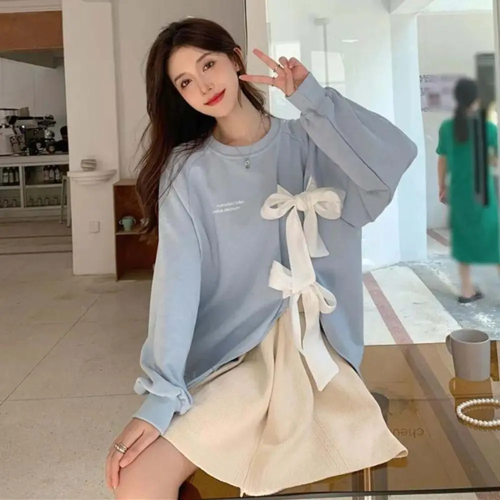 Shirt Met Lange Mouwen En Ronde Hals Met Ronde Hals En Ronde Strik In Dames Hoodeloze Sweatshirt