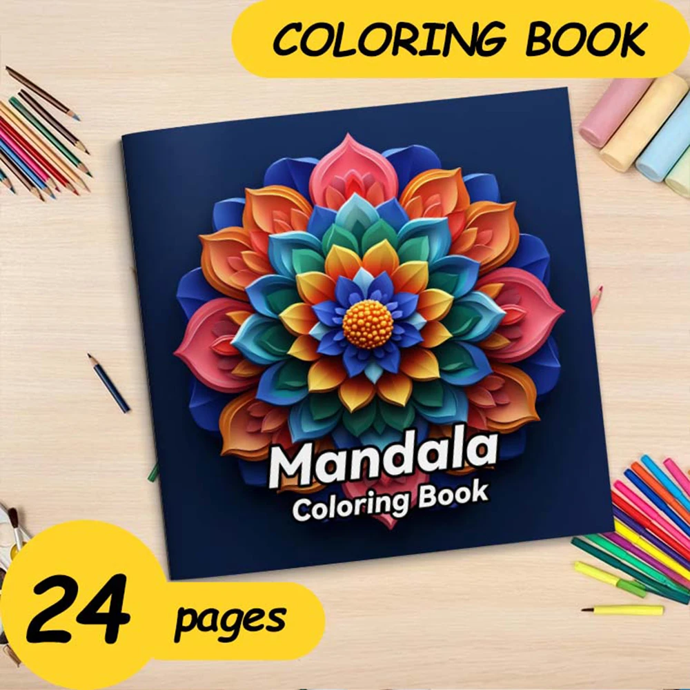 1PC 24 Pages Mandala Coloring Book, Stress Relief Relaxation Graffiti Drawing Art Book, Ideal Leisure & Creative Activity Gift