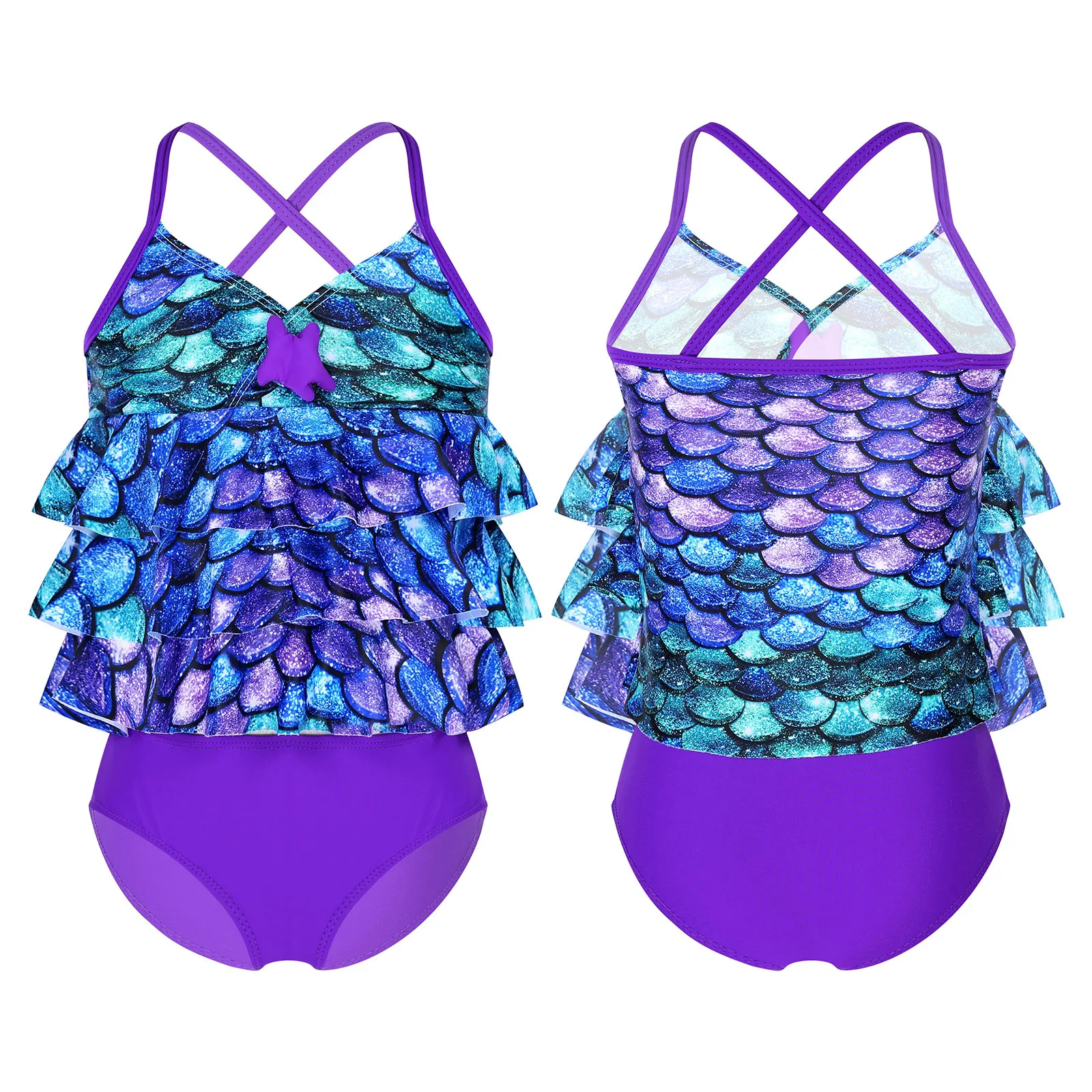 

Kids Girls Swimwear Bikini 2Pcs Mermaid Scales Printed Starfish Swimsuit Bathing Suit Leotard Tops+Brief Bottoms Tankini Outfit