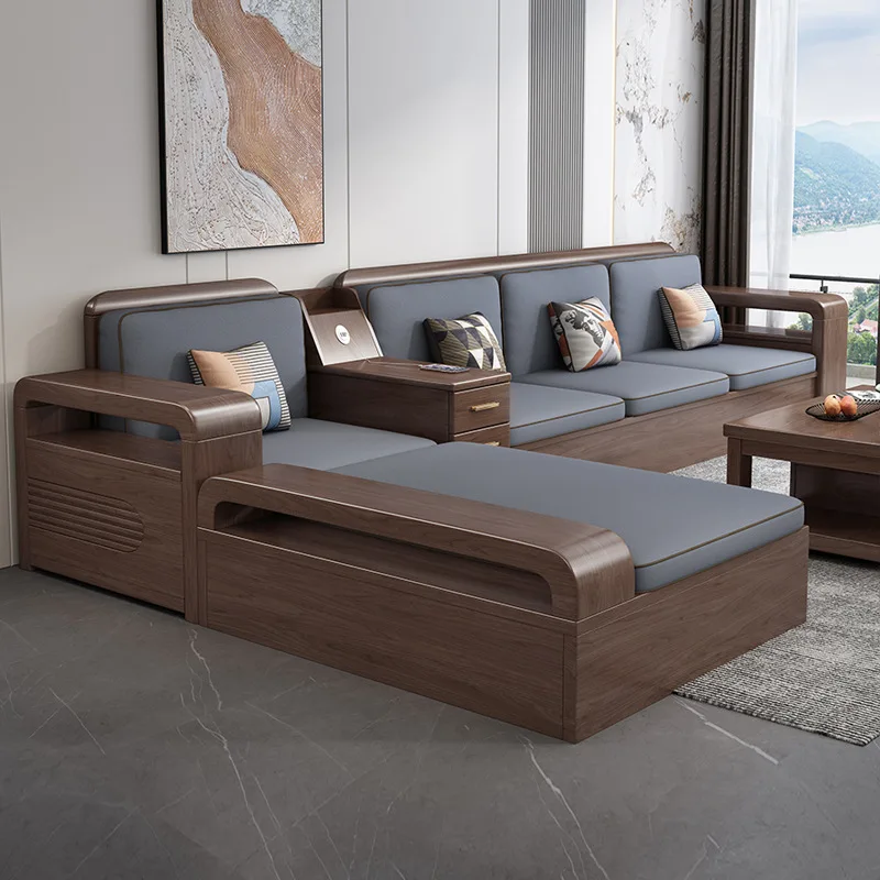 Divano tedesco in legno massello moderno e semplice per piccoli appartamenti in noce