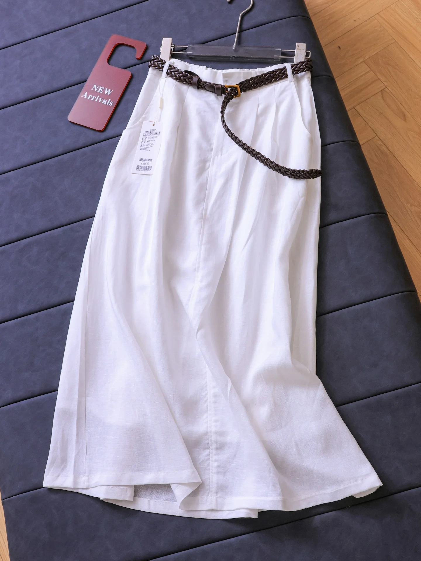 

High Waist A-Line Skirt Women's Half-length Belted Linen Blend Simple Commute Elegant Slimming High Quality Silk Fiber