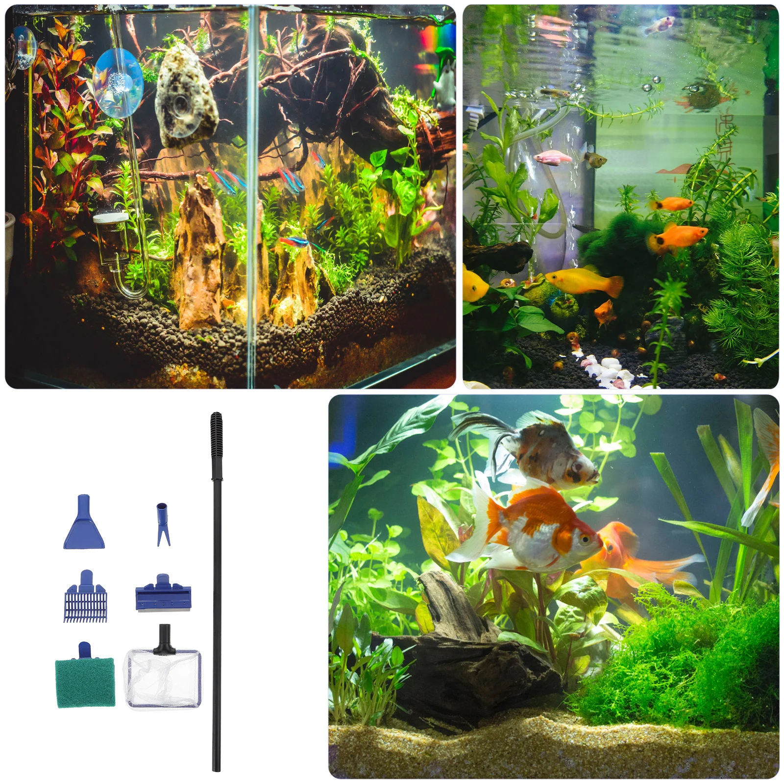 

Aquarium Fish Glass Tank 5 in 1 Cleaning Kit Black Blue ABS Plastic 43x10x3cm Easy Assemble Remove Dirt Bottom Fish Tank