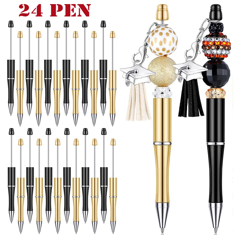 

24Pcs Beadable Pen Plastic Bead Ballpoint Pen Black Ink Beaded DIY Pens Cute Cool Pens for DIY Making Gift Kids Students