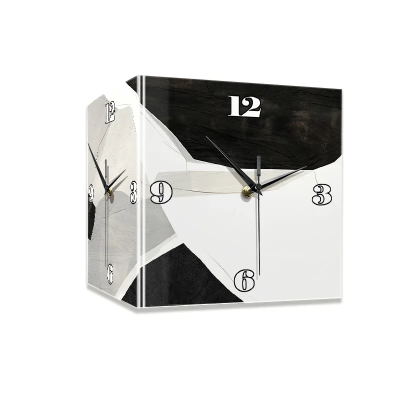 Modern simplicity and abstraction, double-sided corner wall clock in the living room, creative corner clock wall lamp