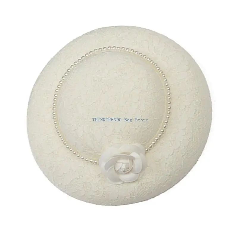 340D Adjustable Pearls Bucket Hat Wedding Guest Flower Embellished Hat For Beach Parties Outdoor Event