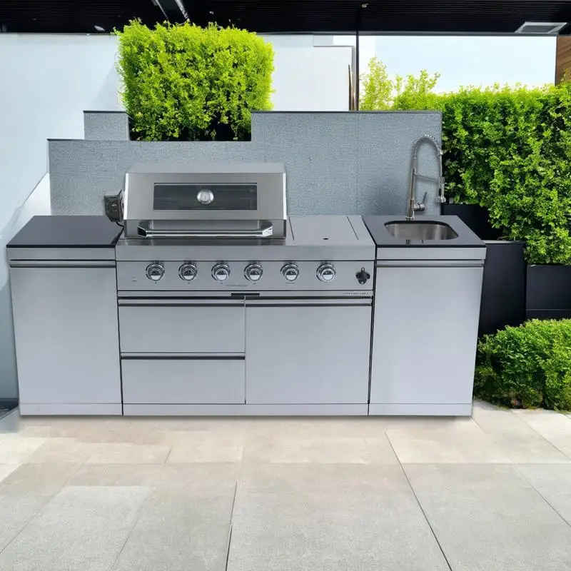 46-Inch 4-Burner 85000 BTU Deluxe Stainless Steel Outdoor Gas Grill Kitchen Island with Side Rotisserie, Granite Countertops,