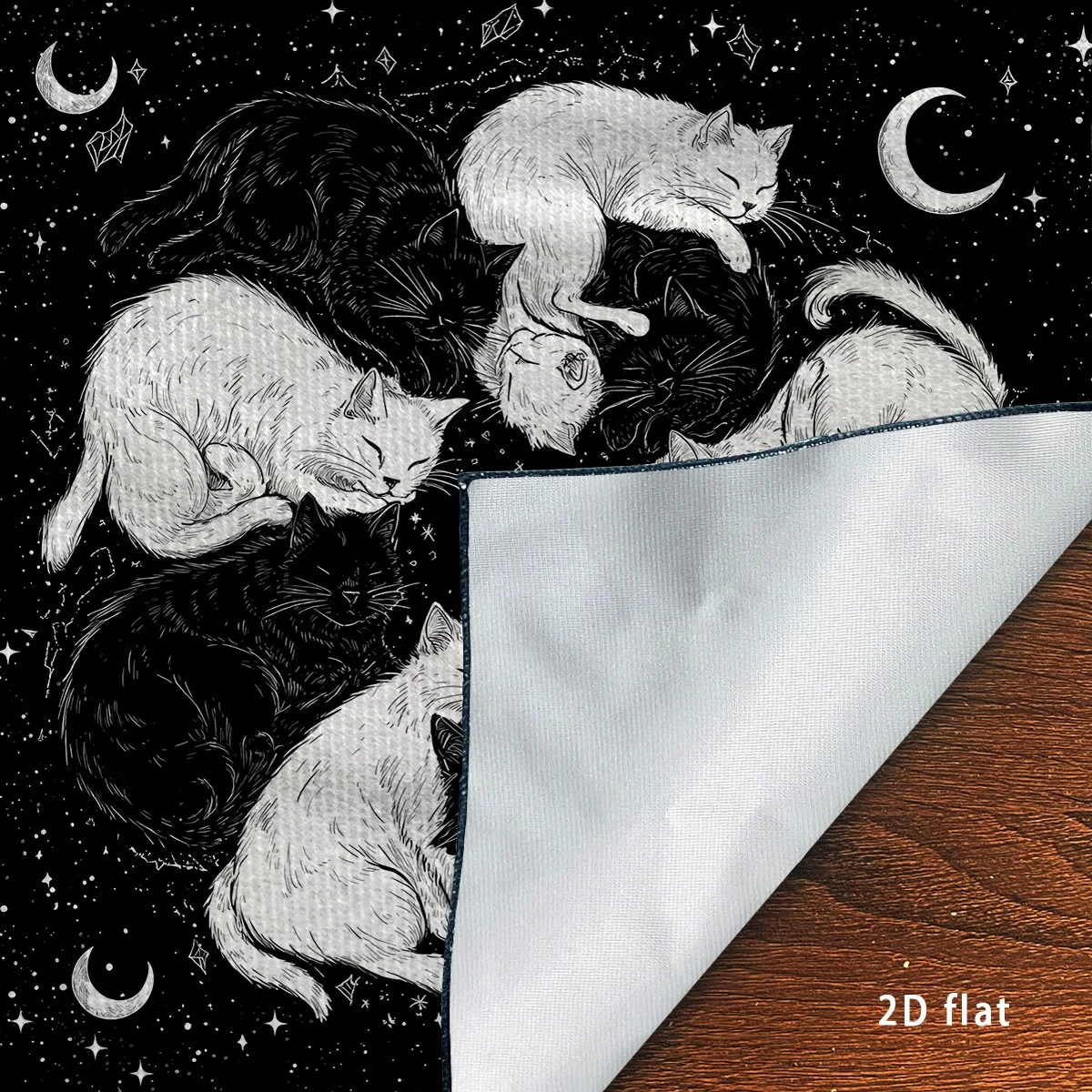 Black & White Cat Tarot Tablecloth Moon Phase & Starry sky Divination Cloth Dream Altar Cloth Card Pad Home Decor Art Poster - view 6