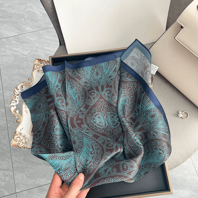 Luxury Brand Paisley Houndstooth Printed Square Scarf Soft Satin Thin Smooth Neck Scarf Sunscreen Headscarf For Women Head Wrap