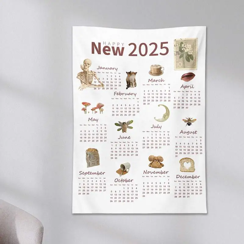 2025 Wall Calendar Tapestry Decorative Hanging Colth Room Wall Decoration New Year Tapestry Wall Monthly Towel Calendar