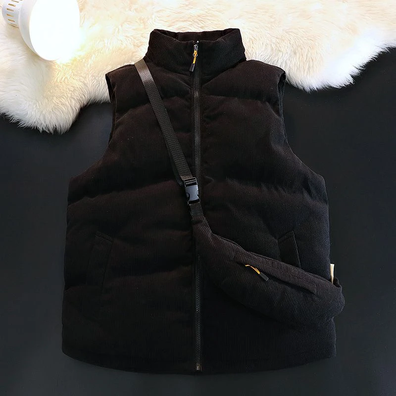 

Мужской осенне-зимний вельветовый жилет, повседневный жакет с воротником-стойкой и воротником-стойкой, теплый модный брендовый жилет обычной посадки на молнии