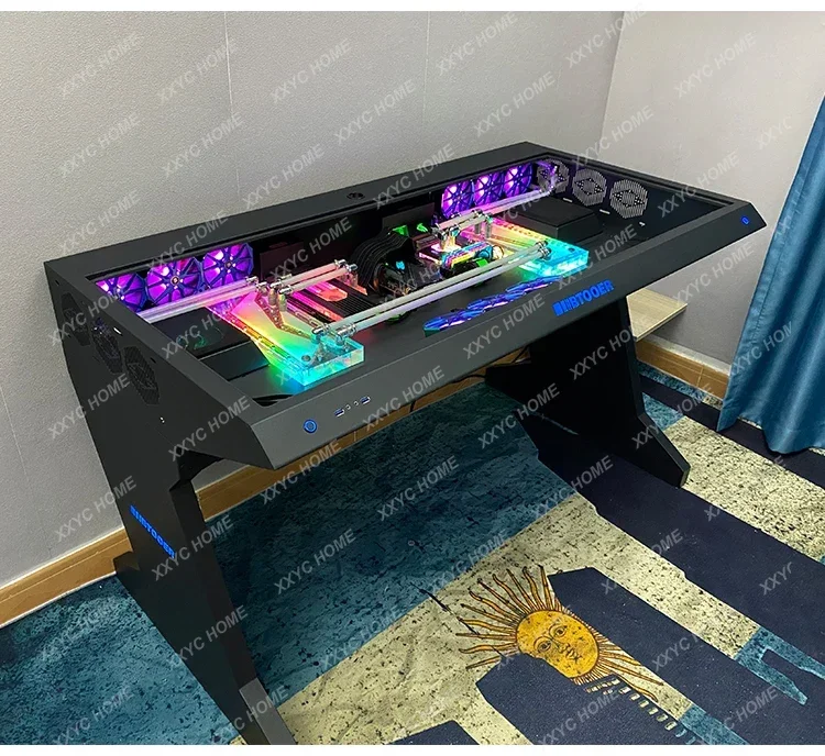 LComputer Case Integrated High-End Cool Special-Shaped Game Tables Built-in Fully Transparent Large Case Computer Desk