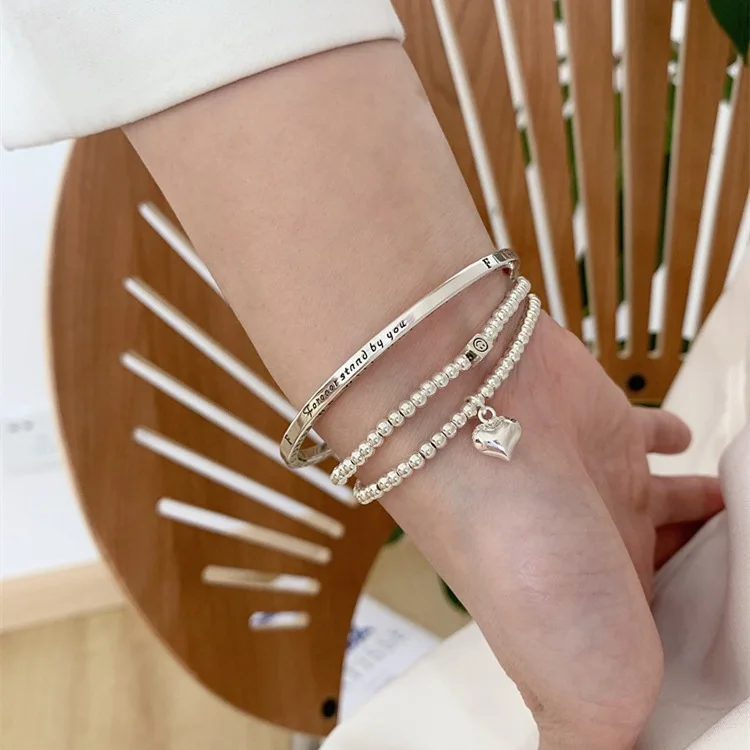 MEETSOFT Armbänder aus 925er-Sterlingsilber mit Kugel-Herz-Geometrie für Frauen und Mädchen, minimalistisch, elegant, Temperament, edler Schmuck, Geschenk
