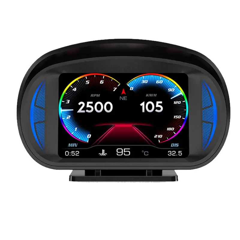 

Эксклюзивный автомобильный HUD-дисплей P2: OBD GPS-измеритель скорости и угла наклона, температуры воды и расхода топлива, прочный, черный