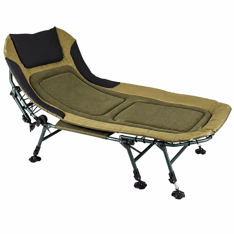 Modern Metal Folding Portable Camping Bed Adjustable Tilt Outdoor Heavy Duty Beach Fishing Lounger with Pillows