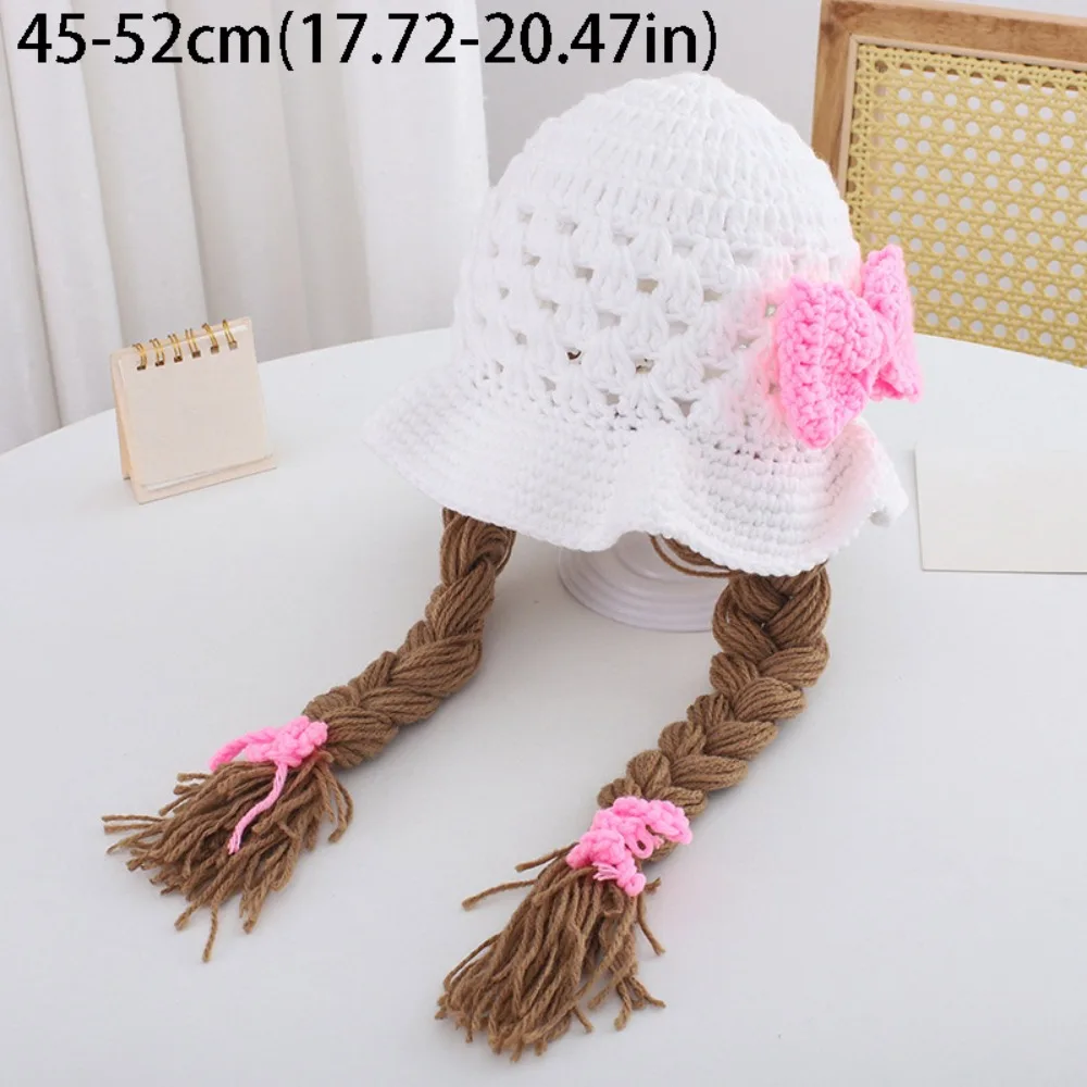 

Детская шерстяная шапка с розовым бантом, вязаная вручную с плетеными ушками, плетеная шапка-ушанка ручной работы, стильная вязаная крючком шапка для девочек, шапки