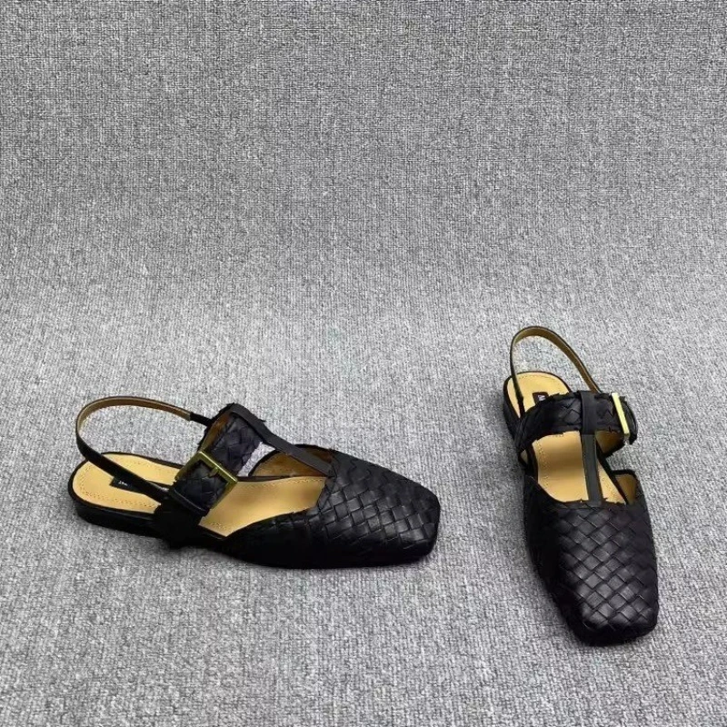 High Quality Spring Fashion Women Shoes Dress Square Head Solid Flat Shoes for Women Casual Party Sandals Zapatos De Mujer