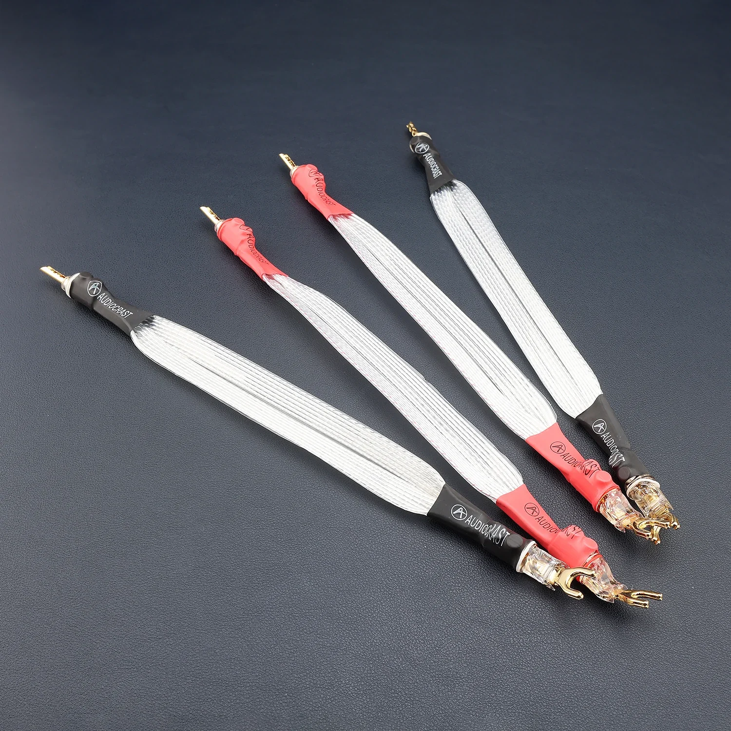 4Pcs OCC Gold Plated Speaker Jumper Cable Y Spade to Banana Plug Bi-Wire Bridge Wire for HiFi Speaker Amp Terminal Rhodium