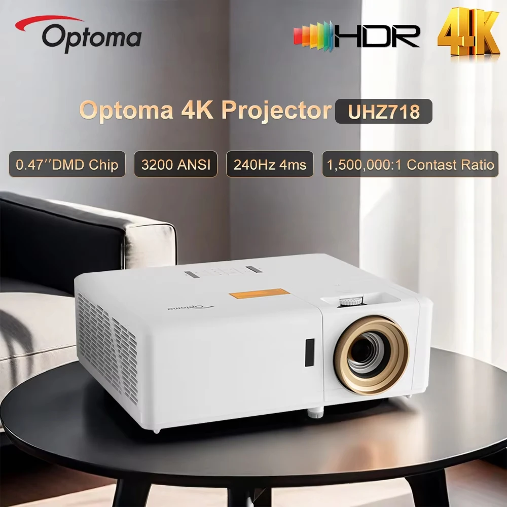

Лазерный проектор Optoma UHZ718 с Android 9, 2 ГБ ОЗУ, 3200 люмен, короткофокусный (UST), для бизнеса/образования Технология DLP, поддержка 4K, 16 ГБ памяти