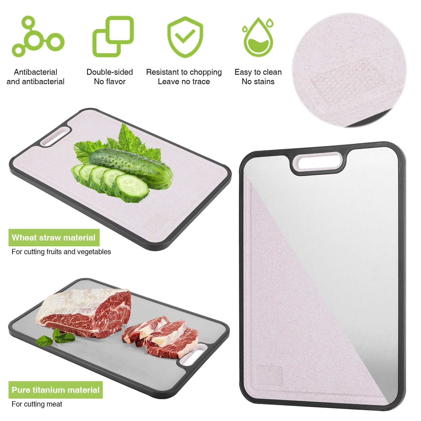 

Wheat Straw Chopping Board Wear Resist Double Sided Steel Cutting Board Reusable Large Meat Chopping Board for Safe Food Prep