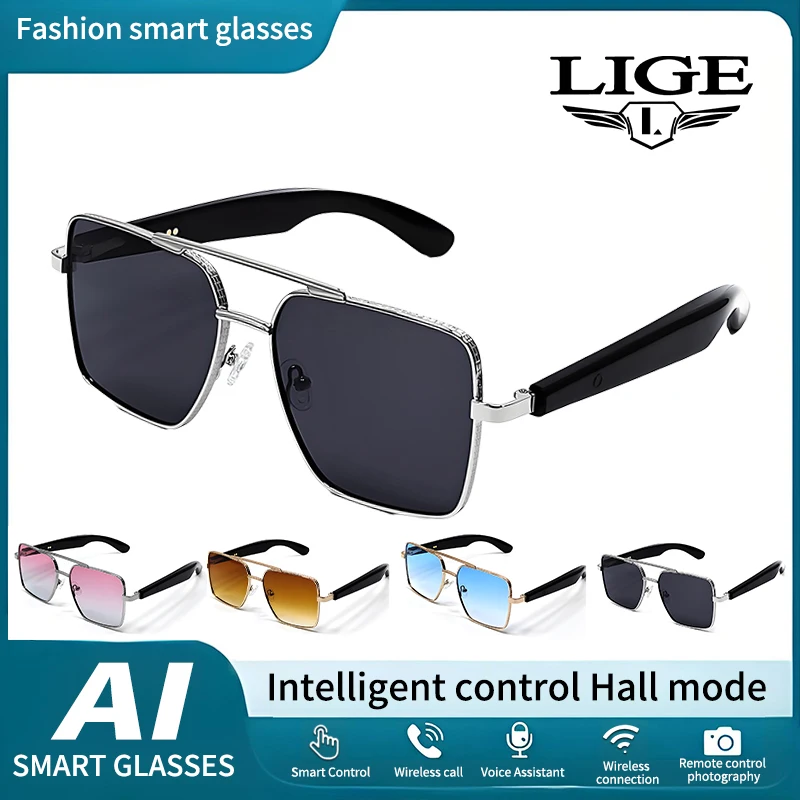 

LIGE 2025 Smart Glasses Bluetooth Glasses Anti-UV Glasses Music Glasses Bluetooth Call Business Travel Sunglasses For Man Woman