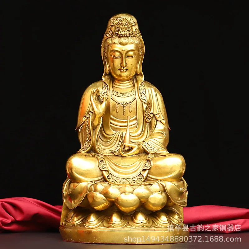 Brass Willow Branch Full Bodhisattva Figurine Pure Copper Thousand-Hand Guanyin Ornament for Hom