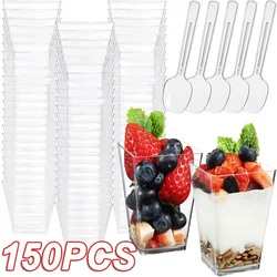 1-100PCS 40/20oz Mini Square Clear Plastic Dessert Cups Party with Small Plastic Dessert Cups Great for Desserts,pudding,mousse
