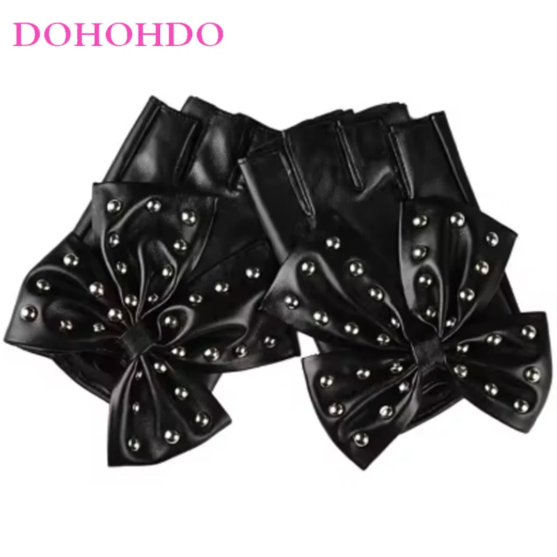 

Leather Gloves Rivet Butterfly Imitation Leather PU Black Gloves Performing Nightclub Dance Dancing Leather Gloves Handschuhe