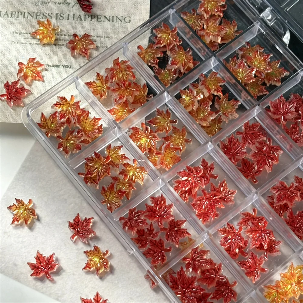 24Grids/box Thanksgiving'S Day 3D Resin Autumn Maple Leaf Nail Charms Mix 8-10mm Maple Leaf Nail Art  DIY Fall Leaves Nail Parts