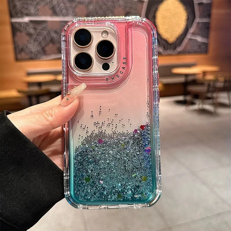 SHS1 Luxury Clear Quicksand Glitter Sequin Phone Case For iPhone 17 Air 16 15 14 13 12  Gradient Cover