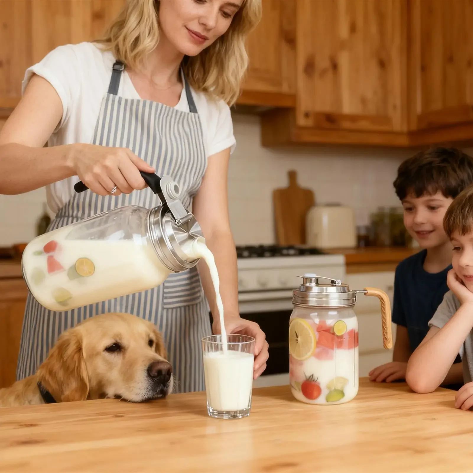 Jar For Canning Leakproof Food Storage 32oz Lidded Glass Canning Jar With Handle For Juice Yogurt Milk Coffee Tea Lemonade
