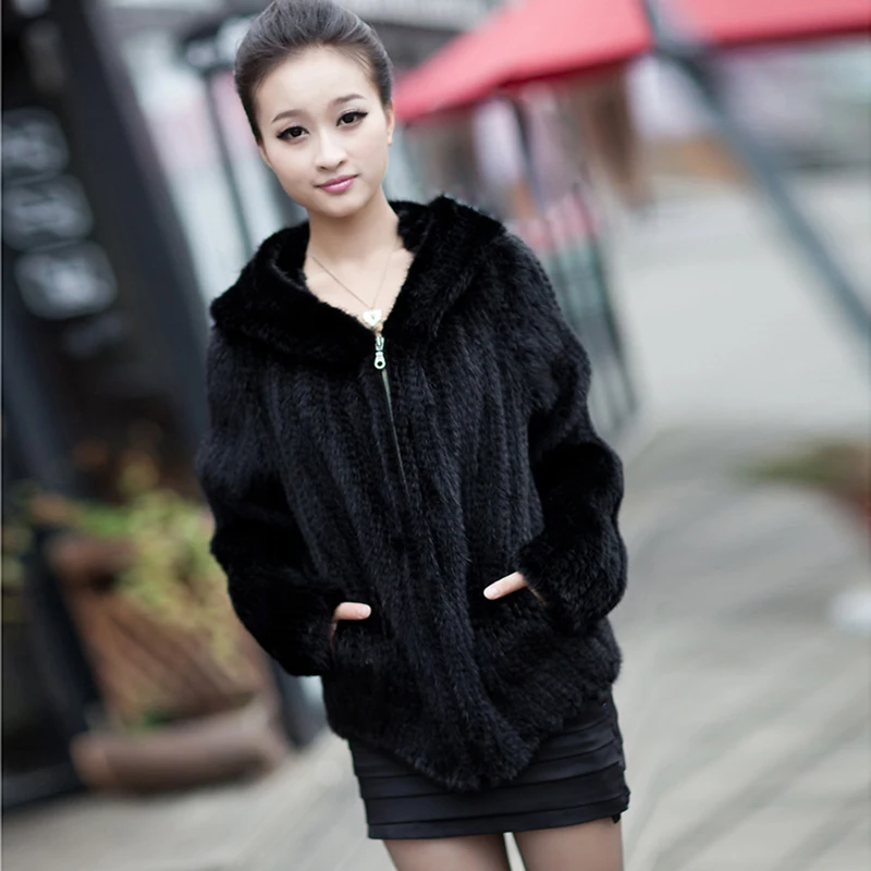 New mink fur coat women\'s long-sleeve top fashion all-match Mink knit jacket mink knitted fur coat