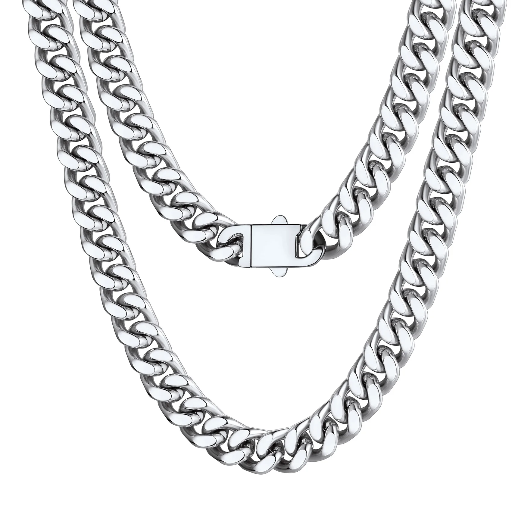 U7 Stainless Steel 5/7/9/12mm Chunky Miami Cuban Chain Necklaces for Man Upgrade Clasp Length 18-30 Inches Daily Jewelry