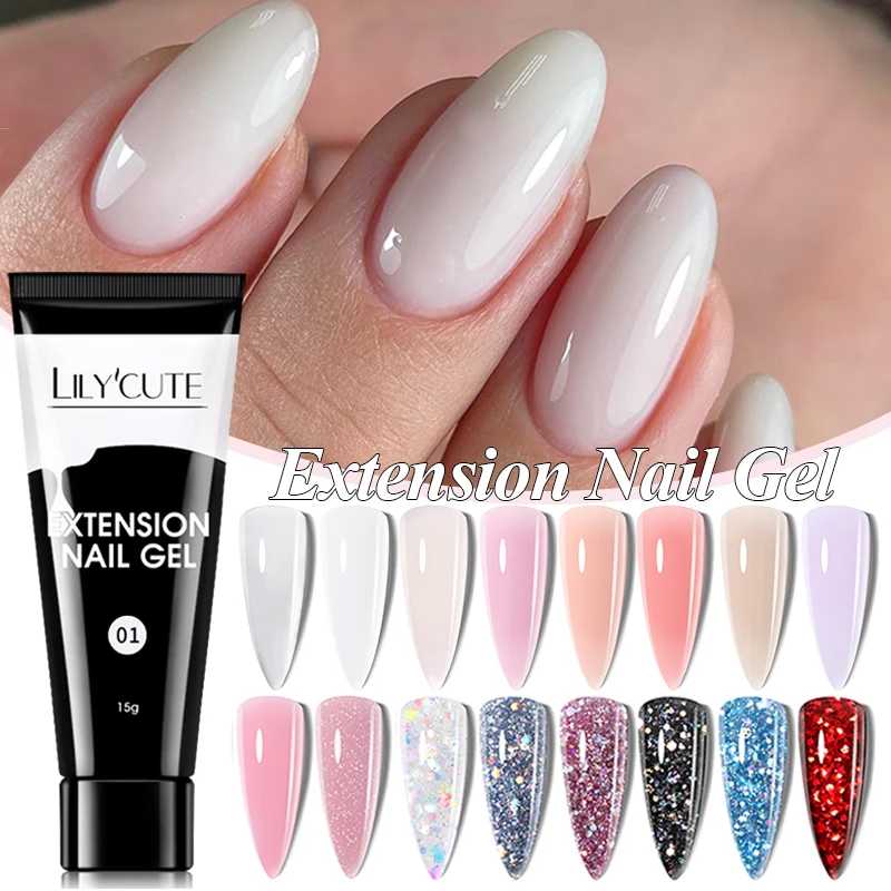 LILYCUTE 15ml Clear Nude Quick Extension Nail Gel Soak Off Nail Art Gel Finger Extension Acrylic Solution UV Gel Polish Manicure