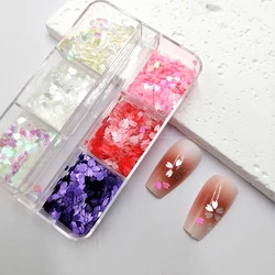 6 Grids Sakura Flower Cherry Blossom Petal Chip Nail Glitter Sequin Sticker Spring Japanese Holographic Rainbow DIY Deco Flakes