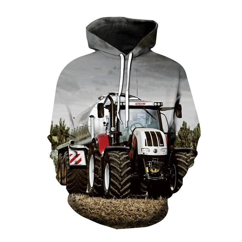 New Tractor Pattern 3D Graphic Hoodies Men Women Harajuku Hip Hop Style Fashion Casual Pullover Sweatshirt Hooded Clothing