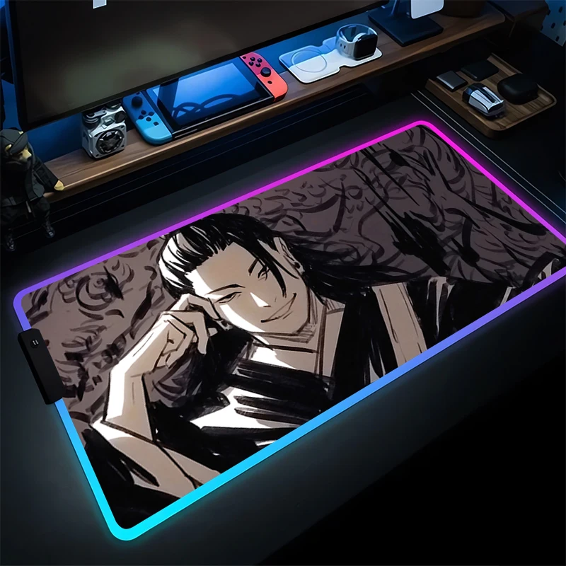 لوحة الماوس اليابان أنيمي LED الكمبيوتر J-jujutsu K-kaisen Geto Mousepad الألعاب اكسسوارات اللوحي لوحة المفاتيح RGB مضيئة حصيرة مكتبية