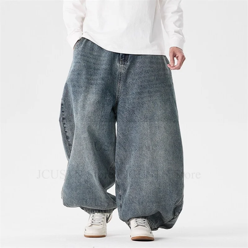 

Oversize 4Xl5Xl Wide Leg Pant Japanese Style Jeans Loose Fit Vintage Streetwear Male Loose Denim Trousers Casual Hip-Hop Pants