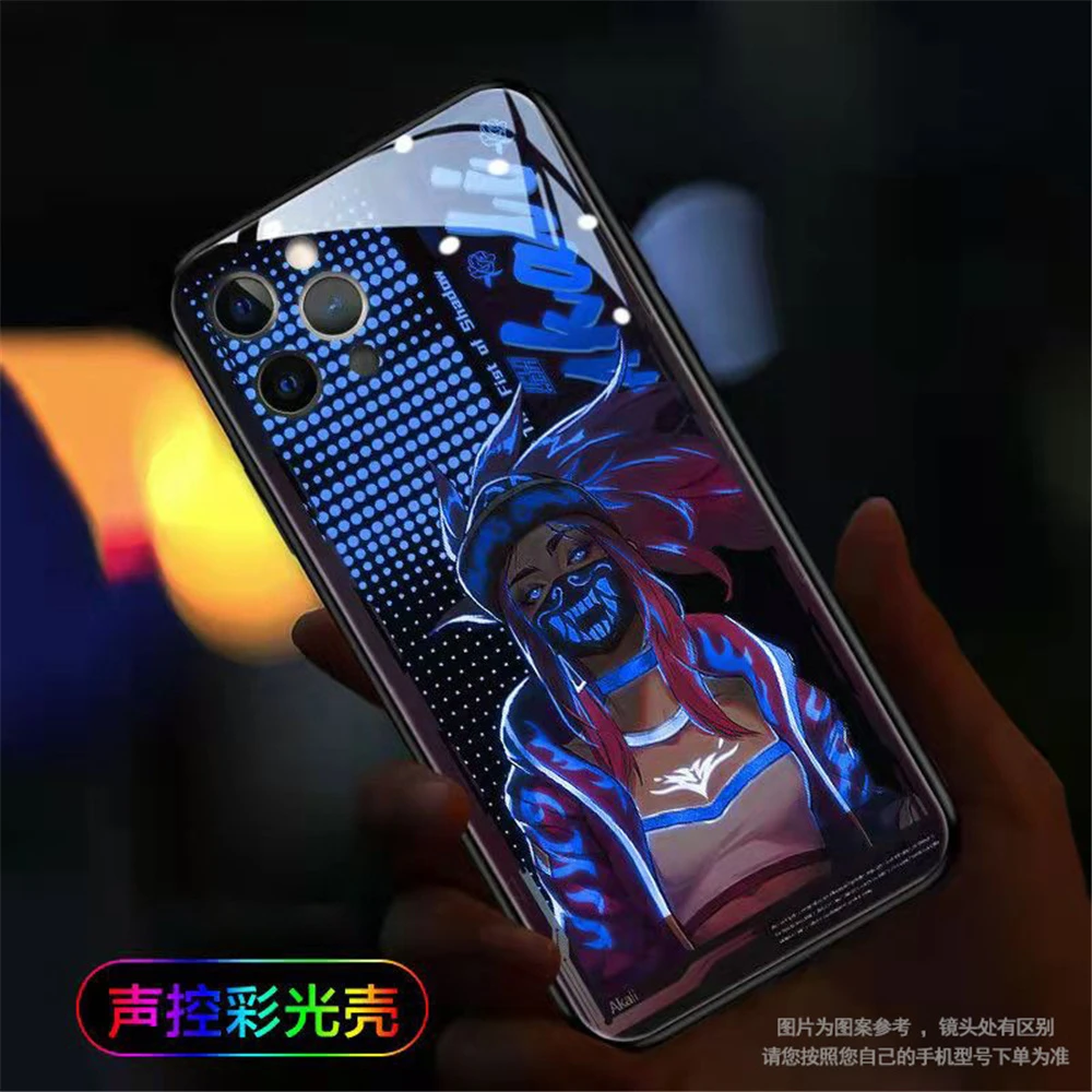Popular Lady Anime Smart LED Light Glow Tempered Glass Phone Case For Samsung S25 S24 S23 S22 S21 S20 FE Note 10 20 Plus Ultra