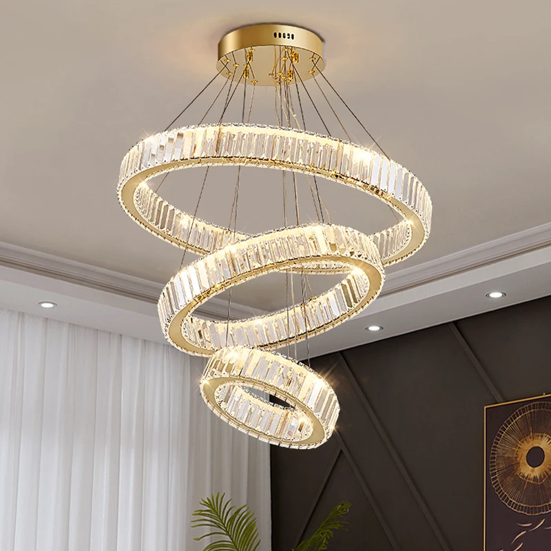 Modern Luxury Crystal Lights LED Chandelier For Living Room Bedroom Dining Room Kitchen Golden Luster Ring Design Pendant Lamp