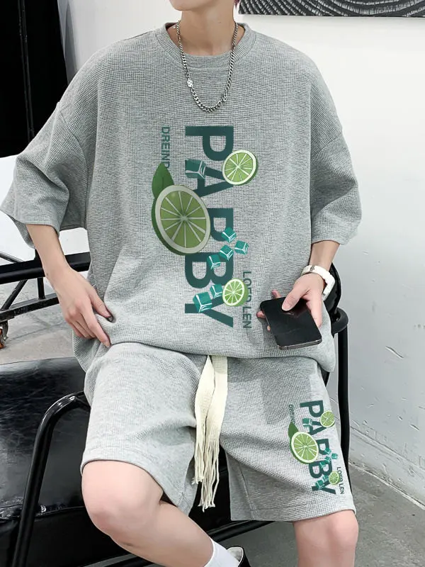 

Lime Ice Cubes Summer Boys Casual Sports Suit 2025 New Trend Teenager Ruffian Handsome Wear A Complete Set