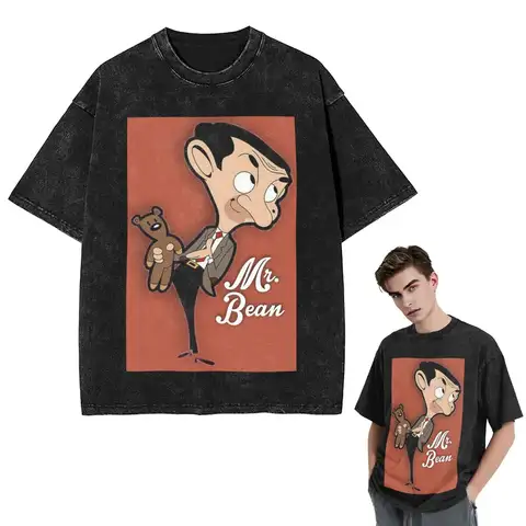 Streetwear T-Shirts Mr. Bean Cartoon Washed T Shirt Short Sleeve Hip Hop T-Shirt Tops Tees for Men Women