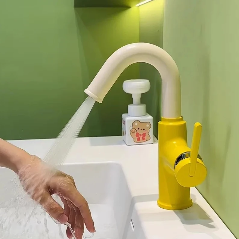 Brush Gold Bathroom Unique Design Basin Faucet Gray Sink Mixer Tap Hot & Cold Deck Mounted Lavatory Crane Water Tap Chrome