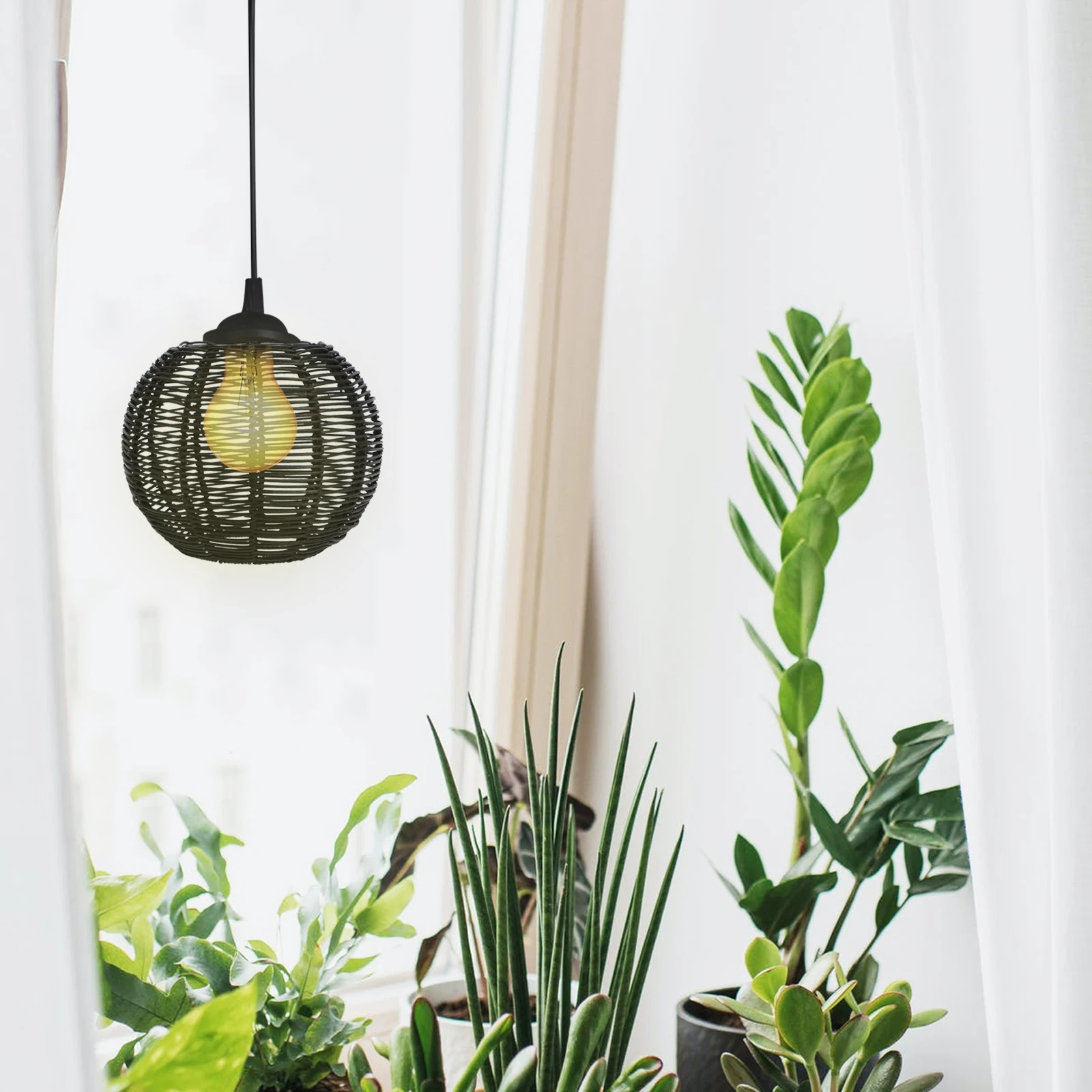 

1 шт., креативный тканый подвесной абажур, черный XH23 418, винтажный домашний декор, подвесной светильник в деревенском стиле, запасные части